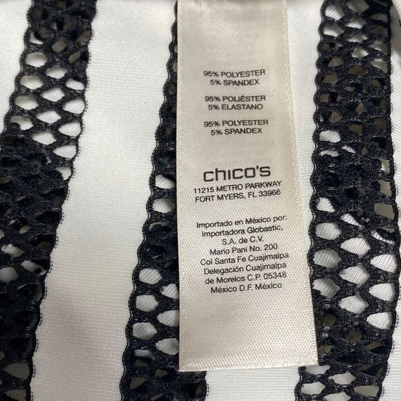 Chico’s Black & White Striped Easy Wear Mesh Cardigan Size O NEW - Picture 6 of 7
